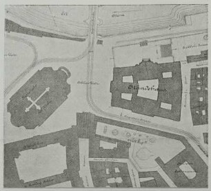 Dresden, Ständehaus, Entwurf des Ständehauses mit zurückgesetzter Brühlscher Terrasse, Lageplan