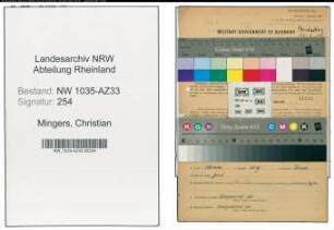 Entnazifizierung Christian Mingers , geb. 18.10.1885 (Schlosser)