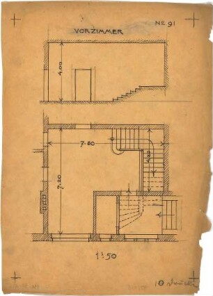 Pfann, Paul; Übungsblätter zur Perspektive - Vorzimmer (Grundriss, Querschnitt)
