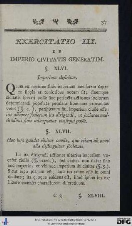 Exercitatio III. De Imperio Civitatis Generatim.
