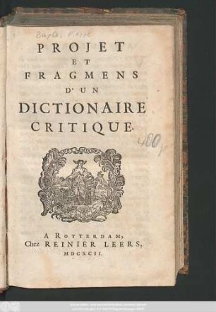 Projet Et Fragmens D'Un Dictionaire Critique