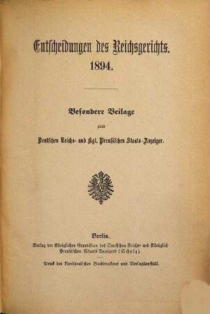 Entscheidungen des Reichsgerichts. 1894