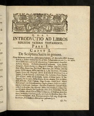 1-376, Q. D. B. V. Introdvctio Ad Libros Biblicos Veteris Testamenti. Pars I.