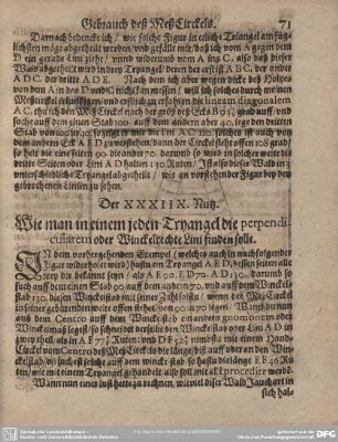 Der XXXIIX. Nutz. Wie man in einem jeden Tryangel die perpendicularem oder Winckelrechte Lini finden solle.