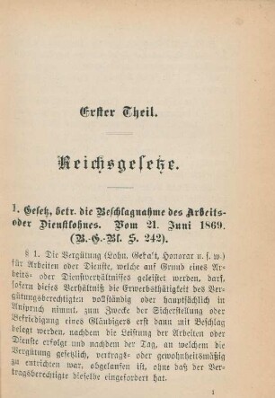 Erster Theil. Reichsgesetze.