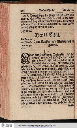 Der II. Titul. Von Kauffen und Verkauffen in gemein