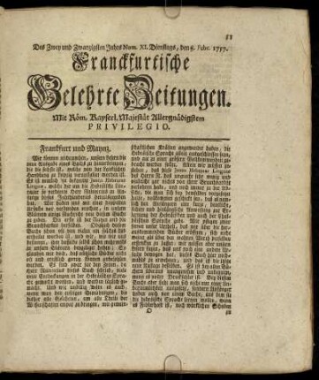 Num. XI. Dienstags, den 8. Febr. 1757 - Num. XX. Freytags, den 11. Mertz. 1757.