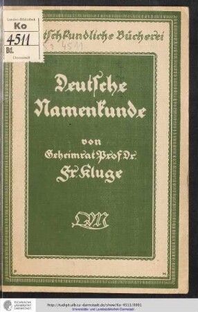 Deutsche Namenkunde : Hilfsbüchlein für den Unterricht in den oberen Klassen der höheren Lehranstalten