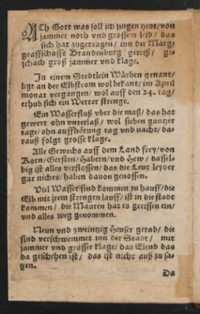 ACh Gott was soll ich singen heut/ von || jammer noth vnd grossem leid/