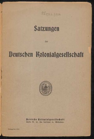 Satzungen der Deutschen Kolonialgesellschaft