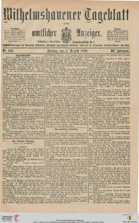 Das Jubelfest in Heidelberg (II.). In: Wilhelmshavener Tageblatt. 12. Jg., Nr. 182, 06.08.1886, S. [1]-[2]