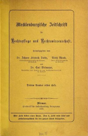 Mecklenburgische Zeitschrift für Rechtspflege, Rechtswissenschaft, Verwaltung. 3. 1883