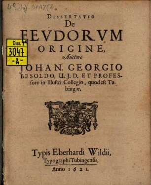 Diss. de feudorum origine
