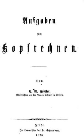 Aufgaben zum Kopfrechnen
