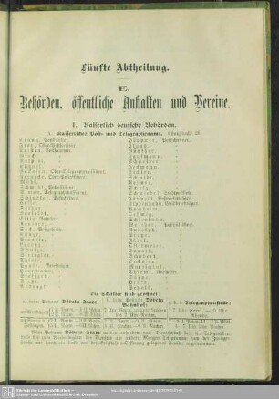 Sechste Abtheilung. Behördenverzeichnis : Vierte Abteilung. D. Behörden, öffentliche Anstalten und Vereine