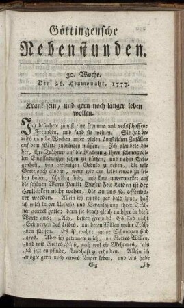 30. Woche. Den 26. Heumonaht, 1777