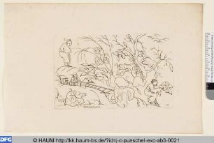 Landschaft mit lesendem, sitzendem und stehendem Chinesen
