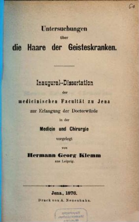 Untersuchungen über die Haare der Geisteskranken