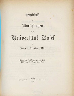Verzeichnis der Vorlesungen. 1879, 1879. SS.
