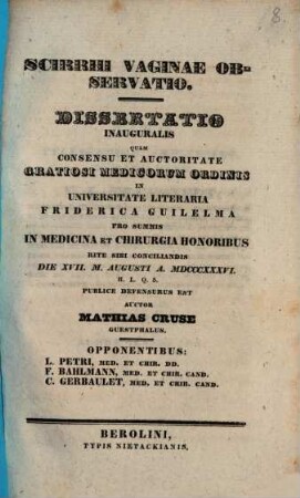 Scirrhi Vaginae Observatio : Dissertatio Inauguralis ...