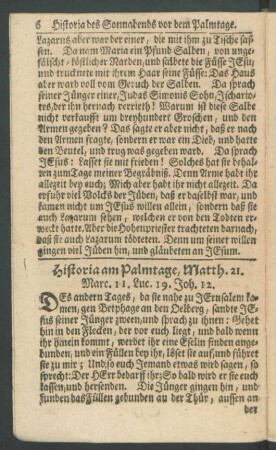 Historia am Palmtage, Matth. 21. Marc. II. Luc. 19. Joh. 12.