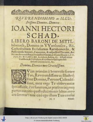 Reverendissimo ac Illustrissimo Domino, Domino Ioanni Hectori Schad …