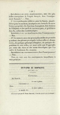 Épitaphe de Diophante. Correction.