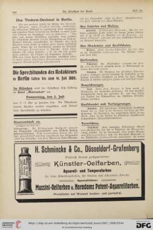 Staatsankäufe etc. / Aus Galerien und Museen / Aus Akademien und Kunstschulen / Personalien / Auszeichnungen / Kunsthandel und Versteigerungen / Vermischtes