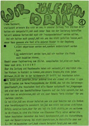 Flugschrift: Wir bleiben drin