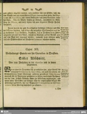 Caput XII. Verhaltungs-Puncte vor die Garnison in Dreßden