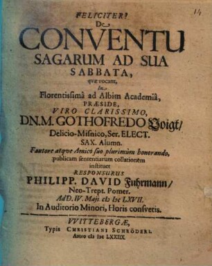 Disp. de conventu sagarum ad sua sabbata quae vocant
