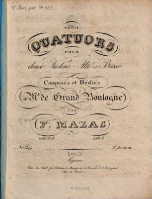 Trois quatuors : pour 2 violons, alto et basse ; oeuv. 7, 1