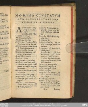 Nomina Civitatum Cum Interpretatione Germanica Et Propria.