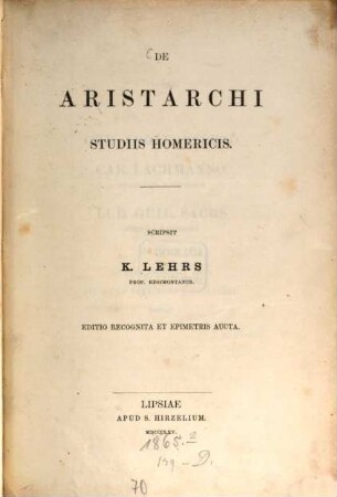 De Aristarchi studiis Homericis
