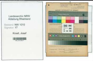 Entnazifizierung Josef Kroell , geb. 25.08.1904 (Baecker)