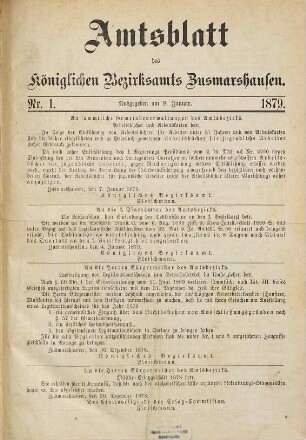 Amts- und Anzeigeblatt für das Königliche Bezirksamt Zusmarshausen. 1879