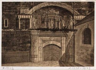 Blatt 44 aus "Dresdens Festungswerke im Jahre 1811" vor der Demolierung: Das seit 1592 zugemauerte Salomonistor in der Bastion Jupiter (heute Rathausplatz) von Norden