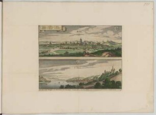 Ansicht von Gießen und Sankt Goar, kolorierter Kupferstich, 1655 : Giessen und S. Goar [Sankt Goar] / [Hrsg. und Stecher: Matthaeus Merian]. - [Franckfurt] : [Matthaeus Merian], [1655]. - 2 Ansichten auf einem Blatt : Kupferstich. : mehrfarb. ; 32,1 x 12,3 cm. und 32,1 x 12,4 cm. - Mit Wappen