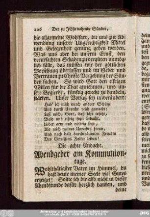 Die achte Andacht. Abendgebet am Kommuniontage