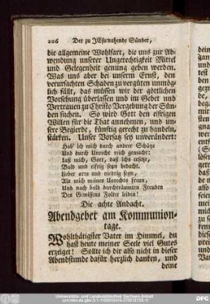 Die achte Andacht. Abendgebet am Kommuniontage