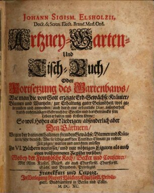 Artzney-Garten und Tischbuch