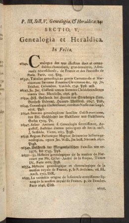 Sectio V. Genealogia et Heraldica.