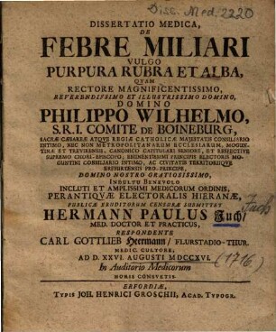 Dissertatio Medica, De Febre Miliari Vulgo Purpura Rubra Et Alba