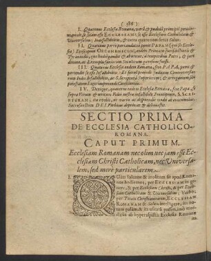 Sectio Prima De Ecclesia Catholico-Romana