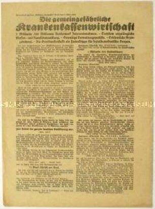 Flugblatt der NSDAP gegen das Krankenkassensystem und Werbung für den "Völkischen Beobachter"