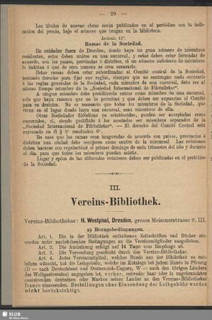 III. Vereins-Bibliothek