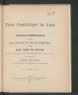 Ueber Fremdkörper im Auge.