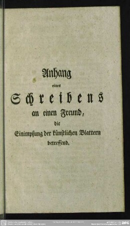 Nebst angehängtem Schreiben, die Einimpfung der künstlichen Blattern betreffend