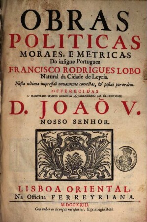 Obras politicas, moraes e metricas