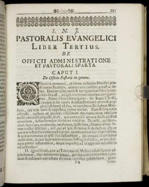 Liber Tertius. De Officii Administratione Et Pastorali Sparta.